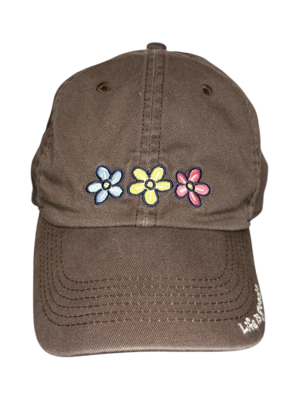 Life Is Good Brown Daisy Flowers Canvas Baseball Chill Cap Adjustable Size OS